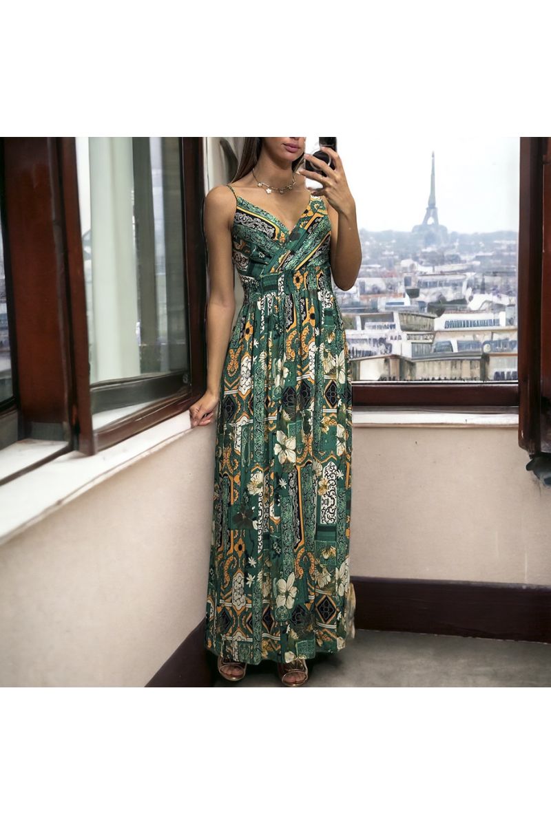 Long dress with sublime green pattern removable straps - 3