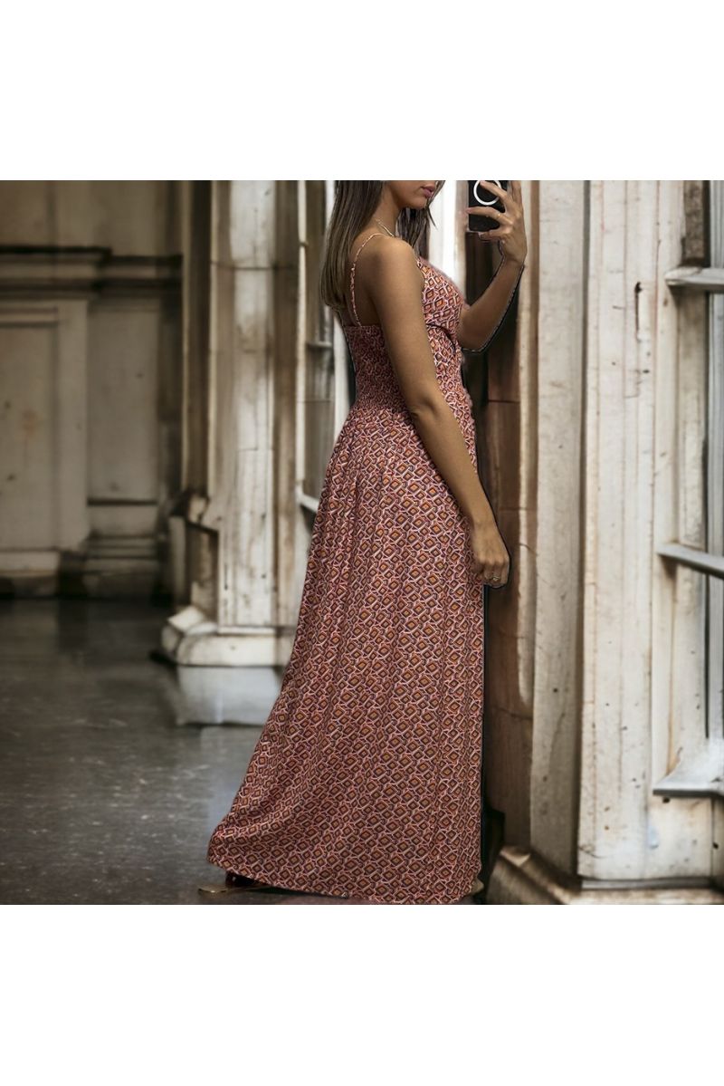 Long dress with rose pattern with removable straps - 1