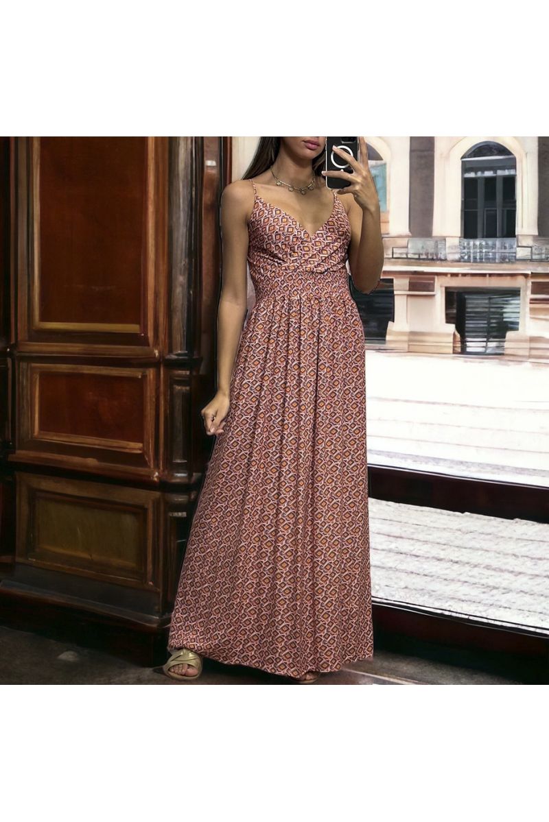 Long dress with rose pattern with removable straps - 2