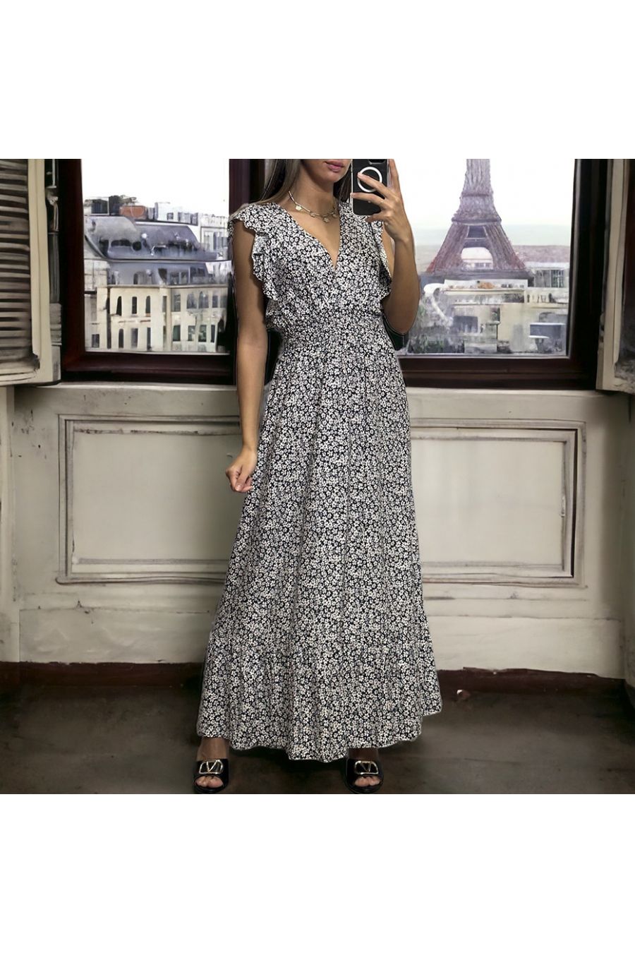 vintage floral cache-coeur maxi dress - ロングワンピース