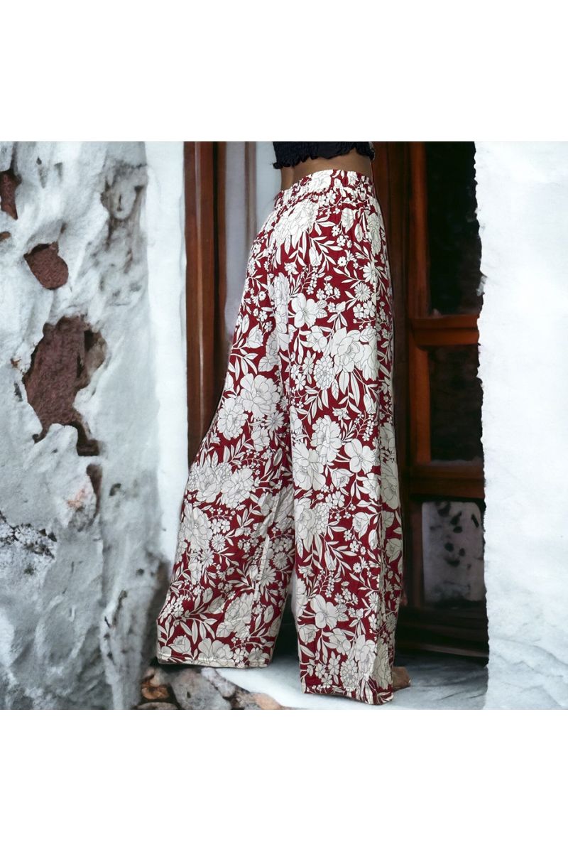 Plus size burgundy patterned palazzo pants - 1