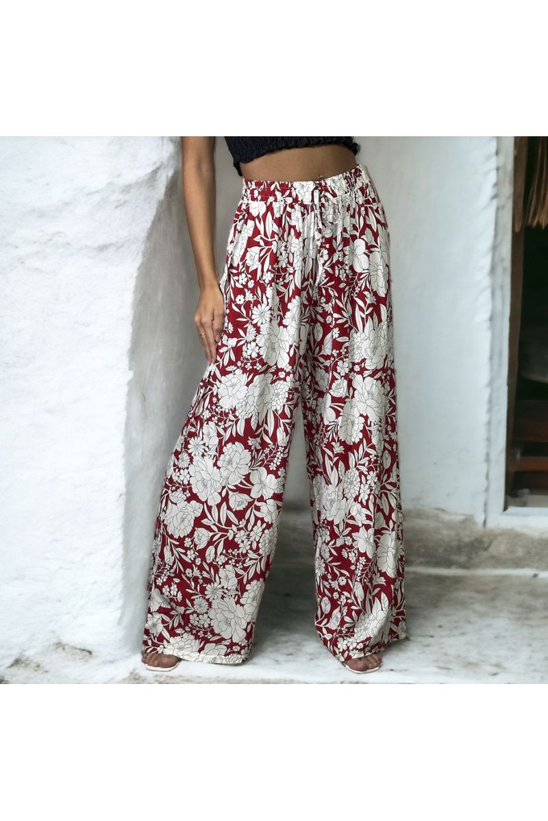 Plus size burgundy patterned palazzo pants - 2