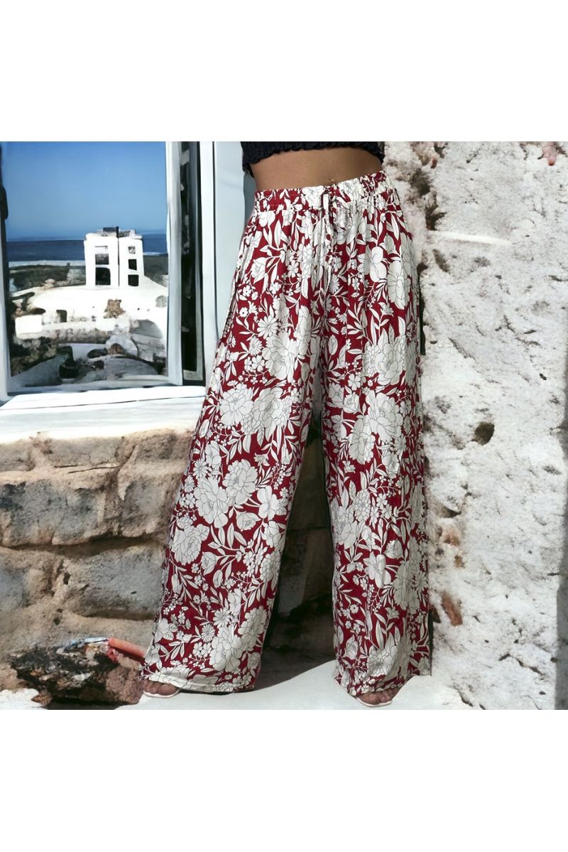 Plus size burgundy patterned palazzo pants - 3