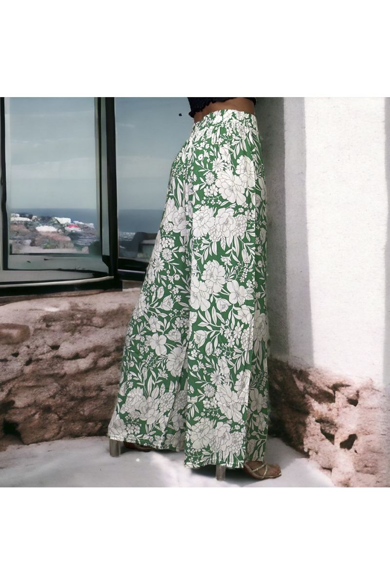 Plus size khaki patterned palazzo pants - 1