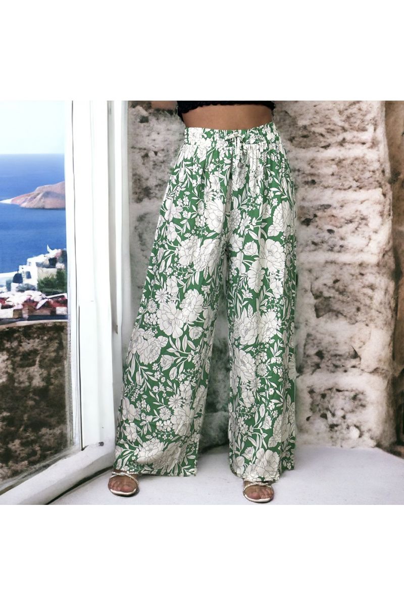 Pantalon palazzo grande taille kaki à motif - 2