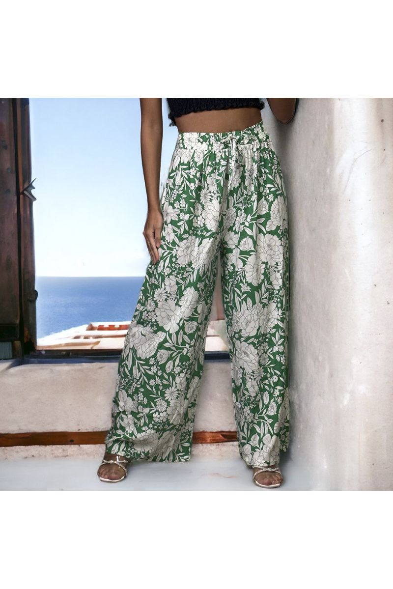 Plus size khaki patterned palazzo pants - 3