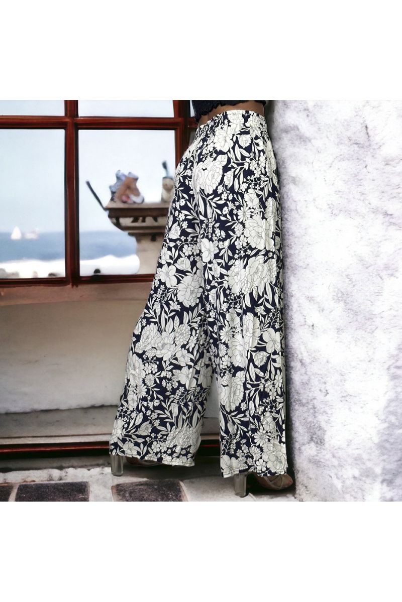 Large navy patterned palazzo trousers - 1