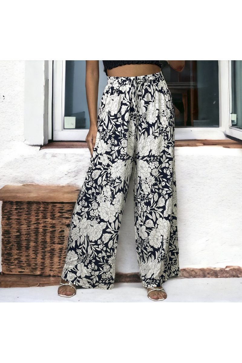 Large navy patterned palazzo trousers - 3