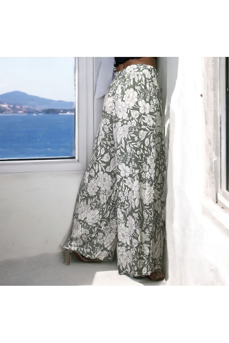 Plus size green patterned palazzo trousers - 1