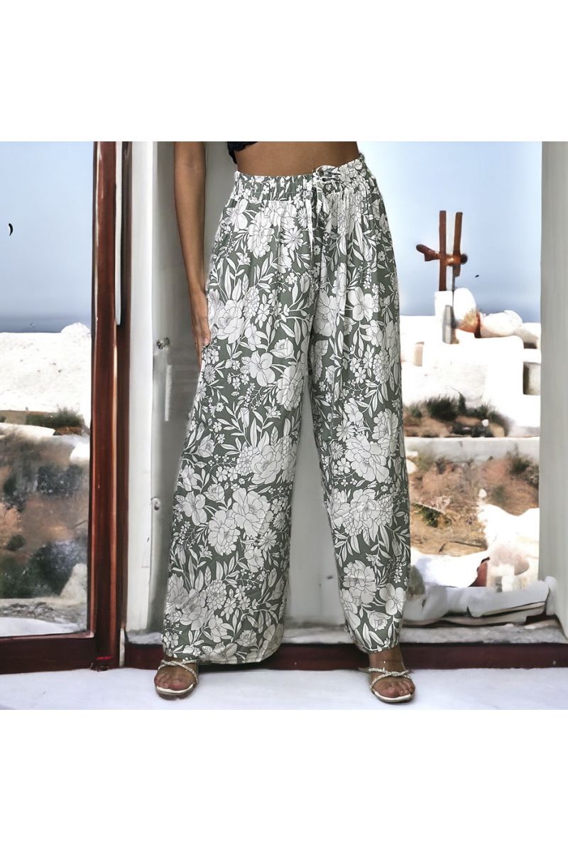 Plus size green patterned palazzo trousers - 2