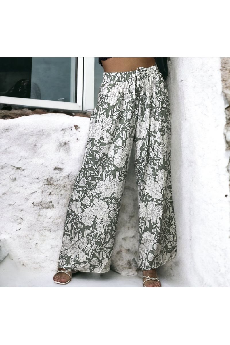 Plus size green patterned palazzo trousers - 3
