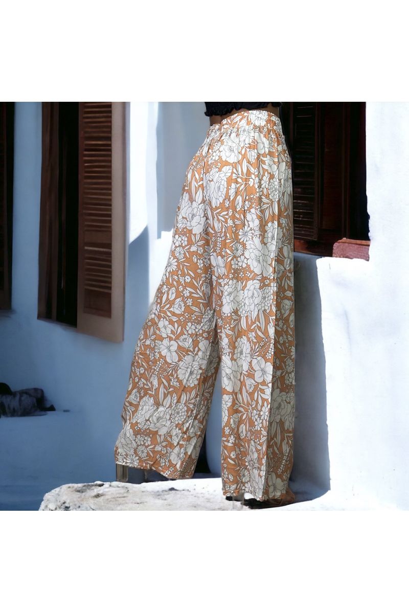 Plus size orange patterned palazzo trousers - 1