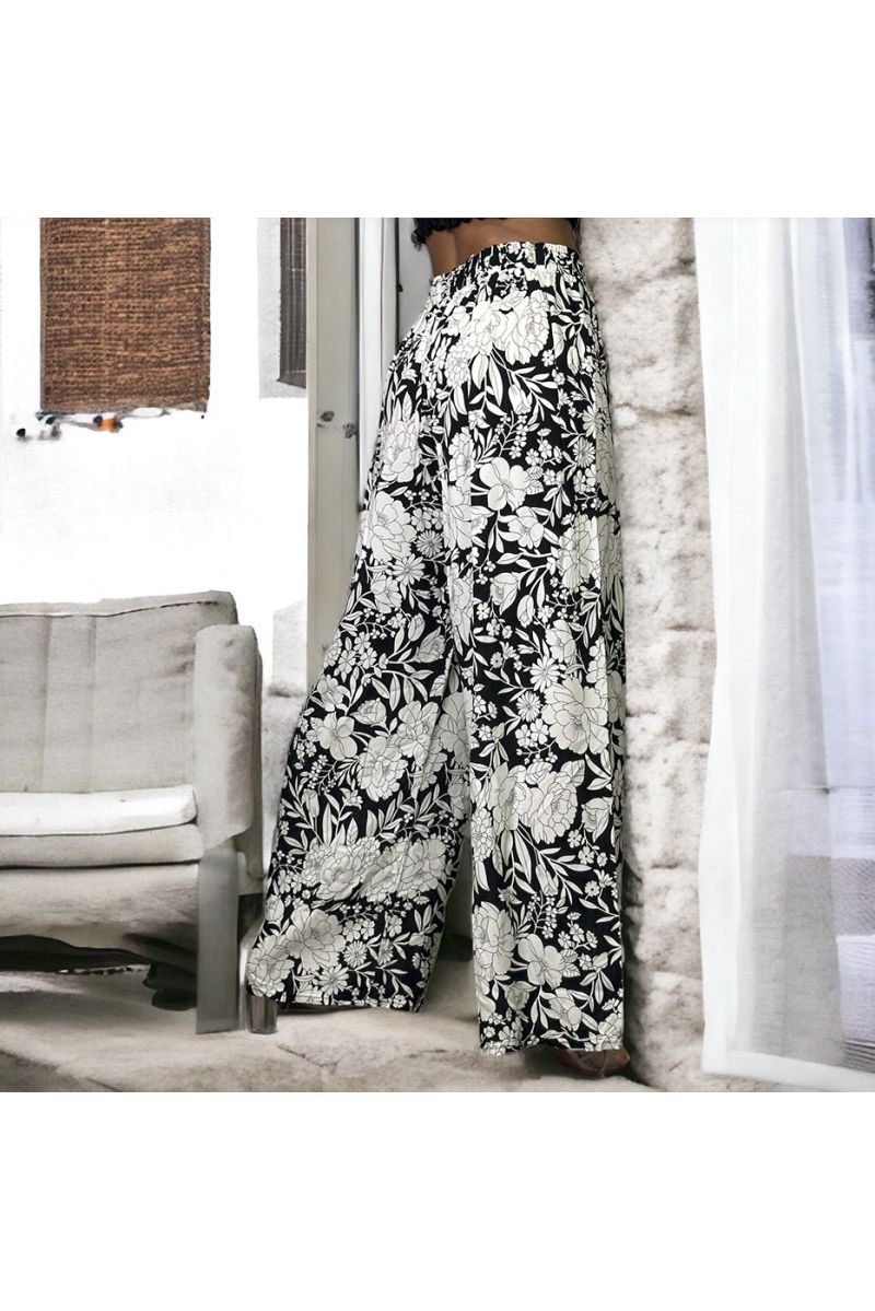 Plus size black patterned palazzo pants - 1