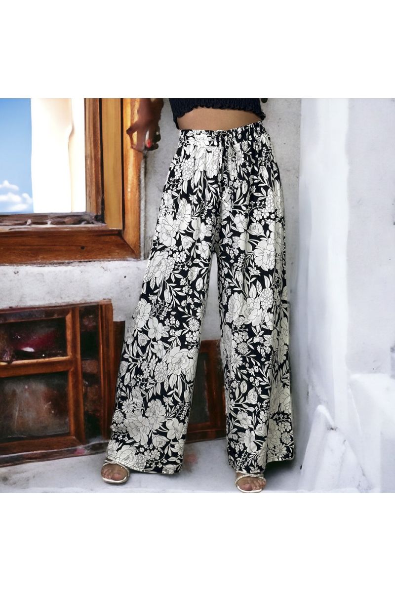 Plus size black patterned palazzo pants - 2