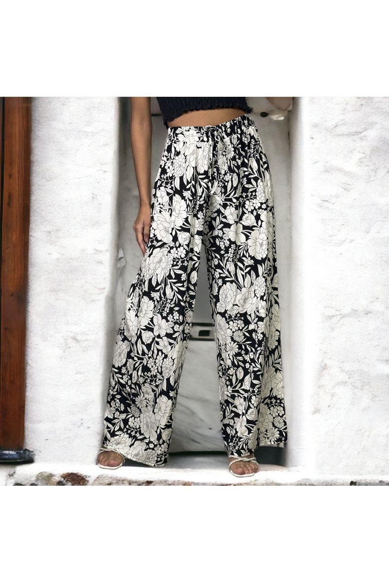 Pantalon palazzo grande taille noir à motif - 3