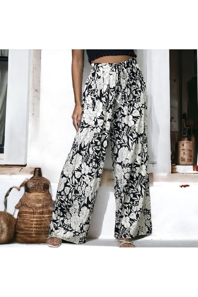 Plus size black patterned palazzo pants - 4