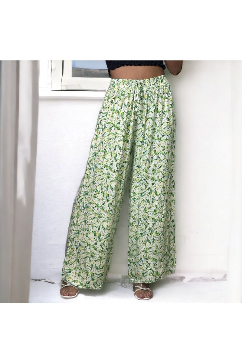 Plus size green leaf pattern palazzo pants - 2