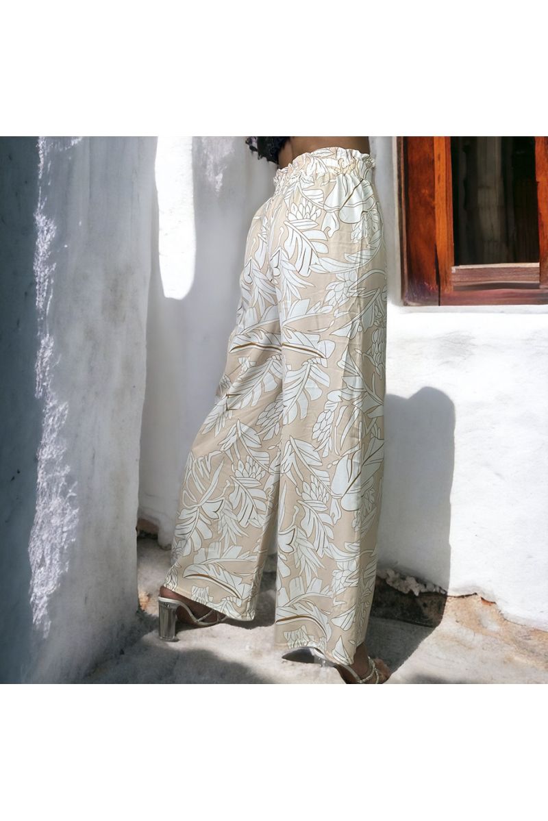 Beige patterned palazzo trousers - 1