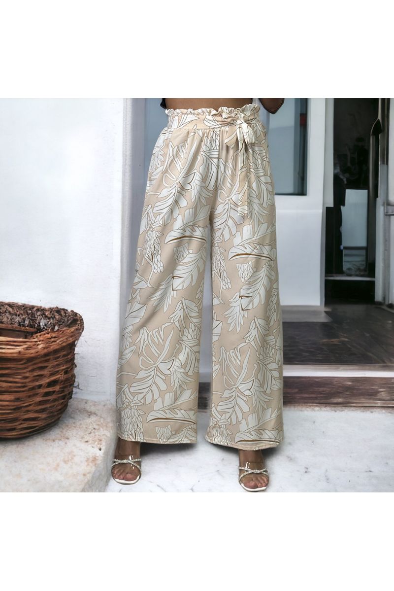 Beige patterned palazzo trousers - 2