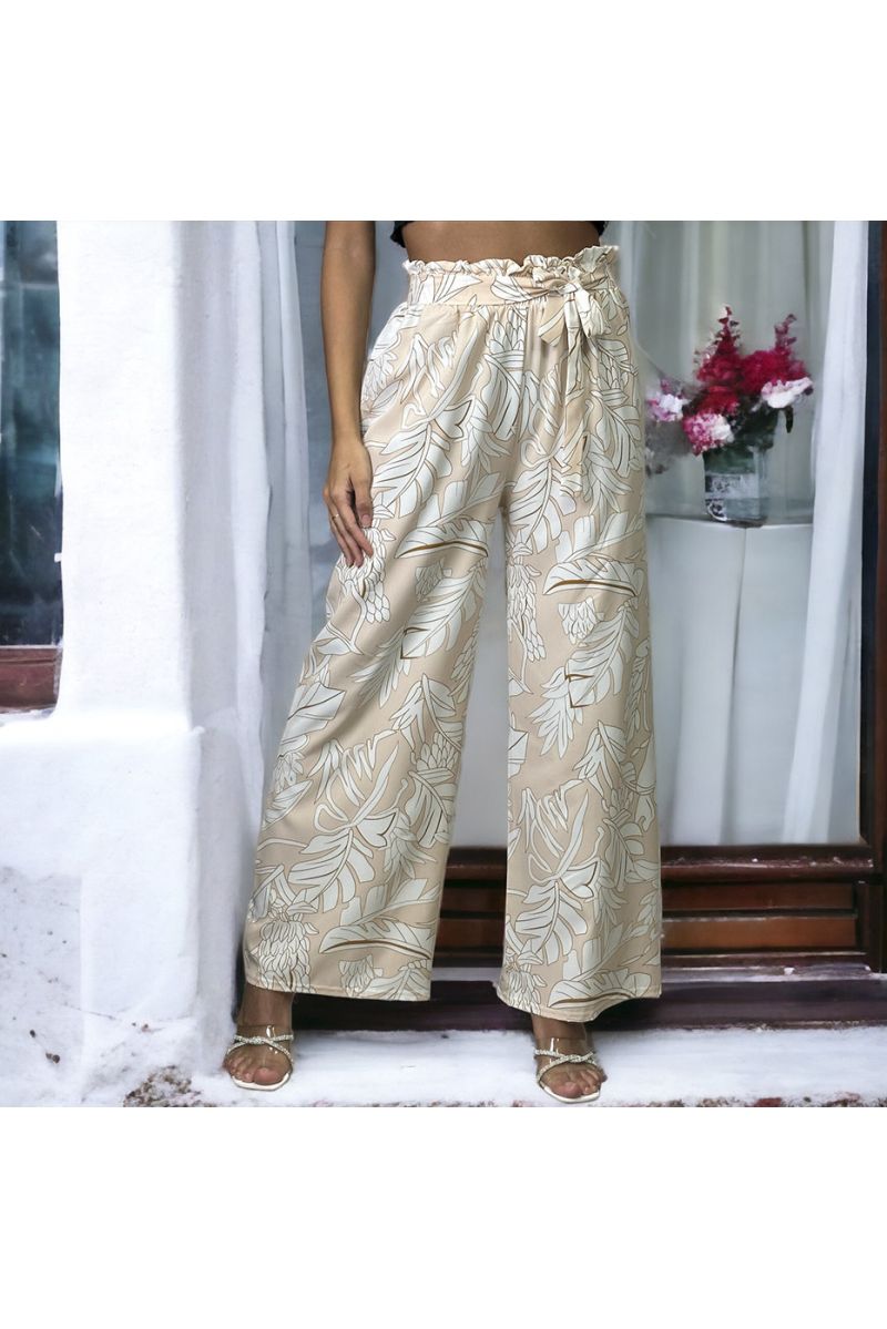 Beige patterned palazzo trousers - 3