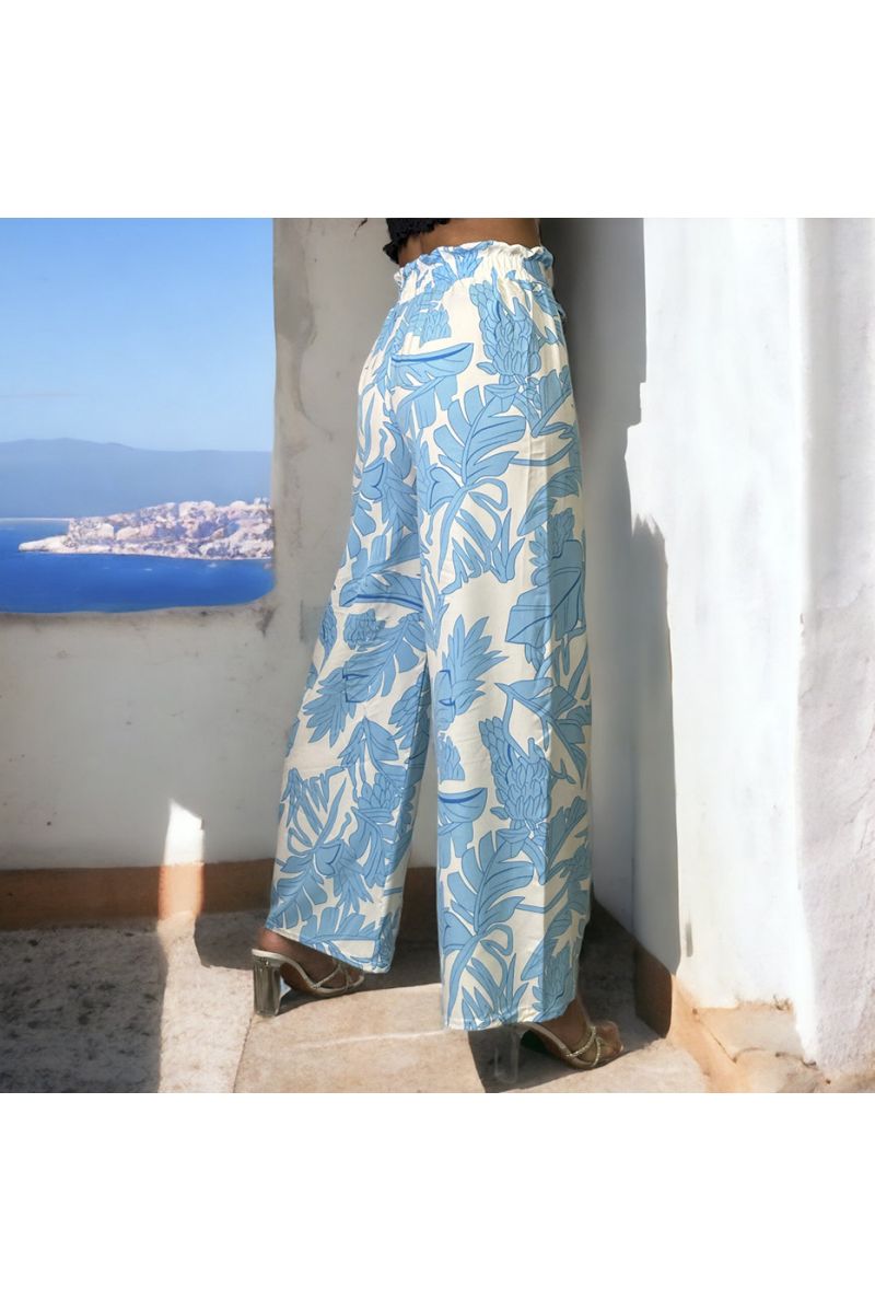 Turquoise patterned palazzo trousers - 1