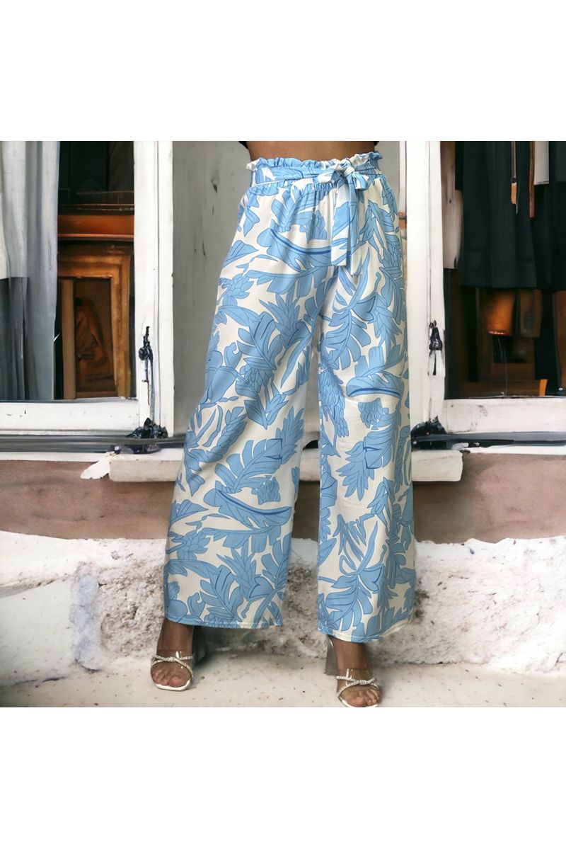 Turquoise patterned palazzo trousers - 3