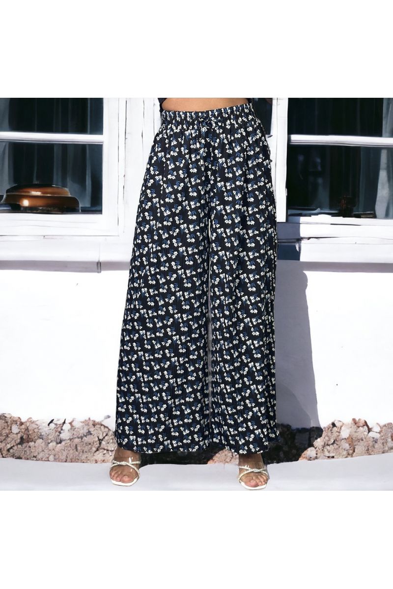 Black pleated palazzo trousers with pattern - 2