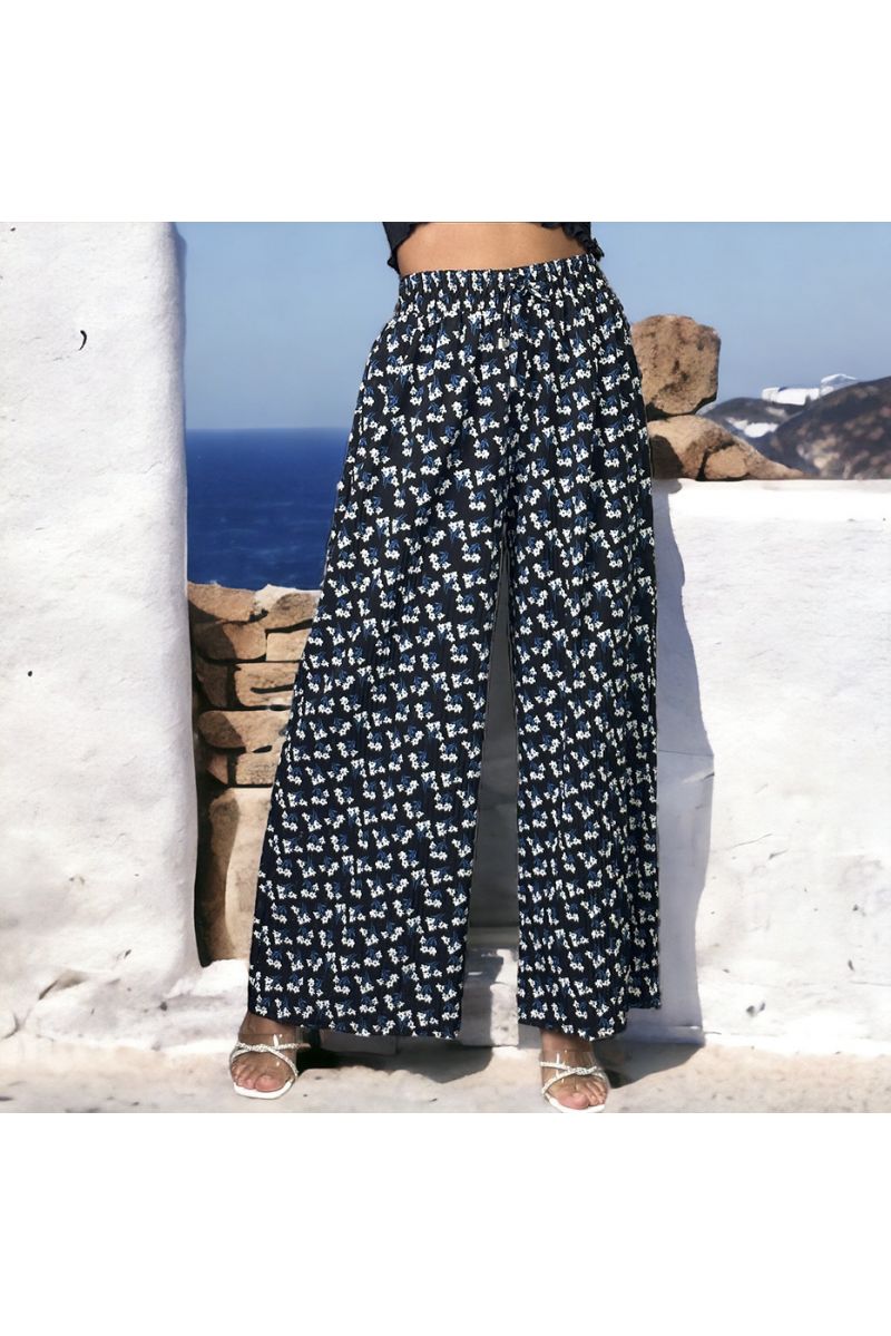 Black pleated palazzo trousers with pattern - 3