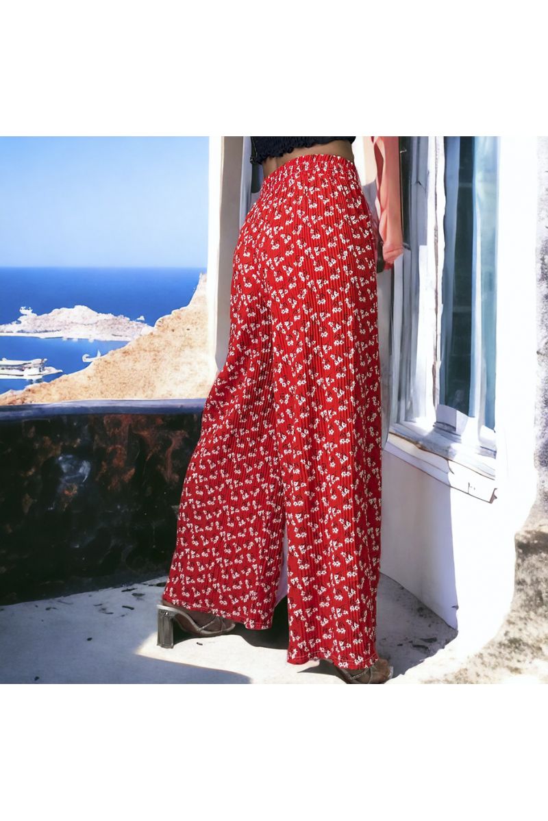 Pantalon palazzo plissé rouge à motif - 1