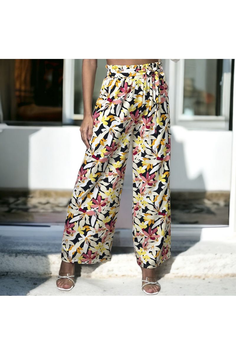 Black floral patterned palazzo pants - 3