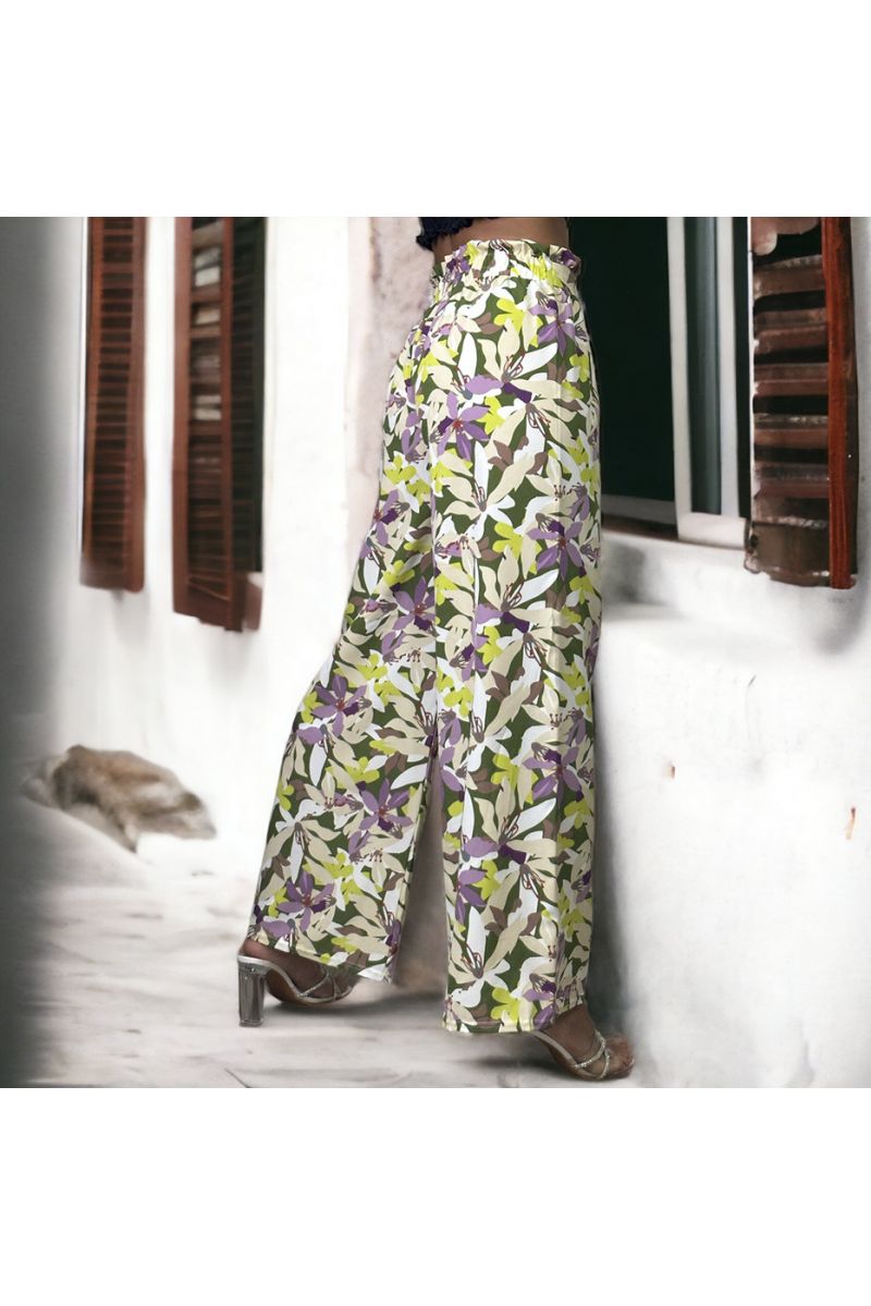 Green floral patterned palazzo pants - 1