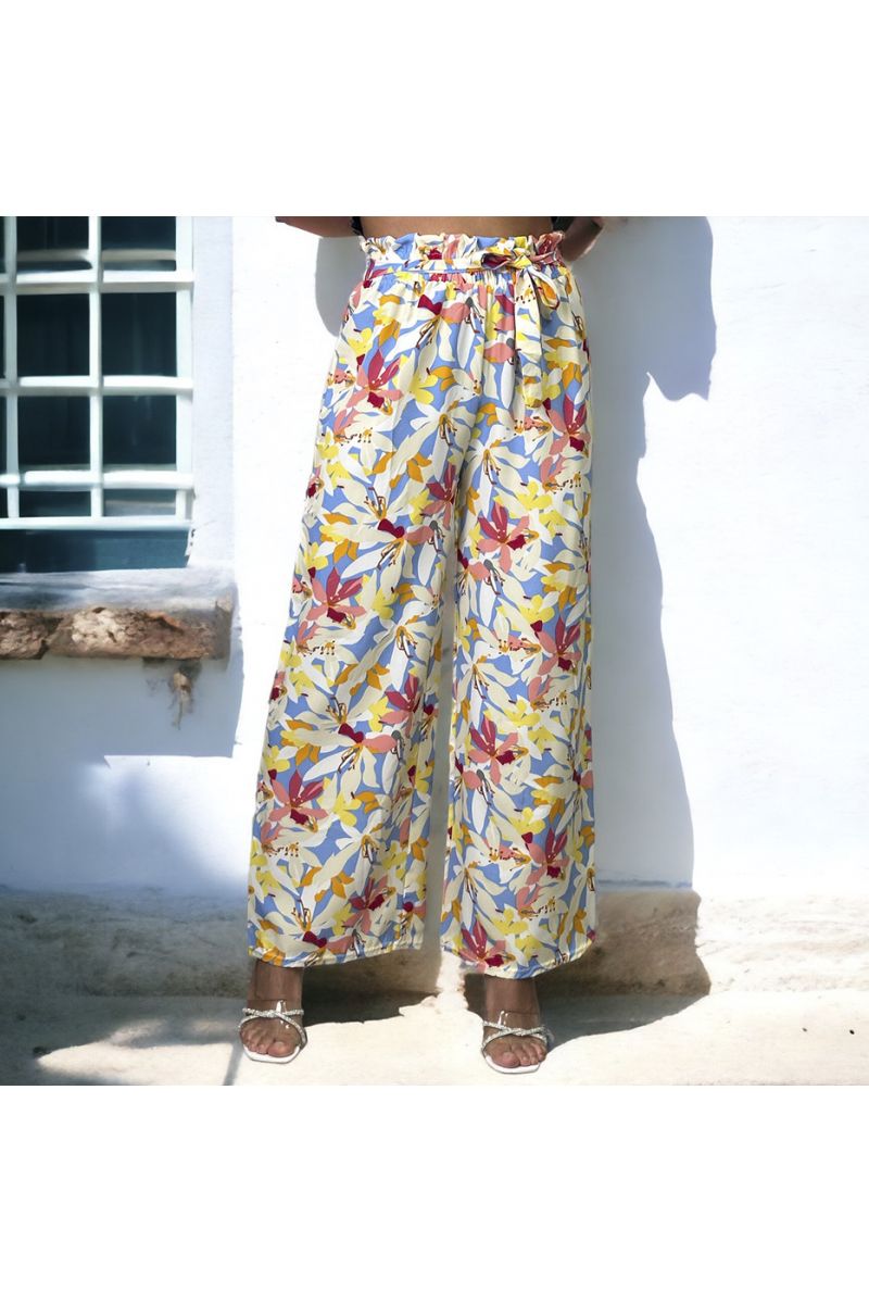 Blue floral patterned palazzo pants - 2