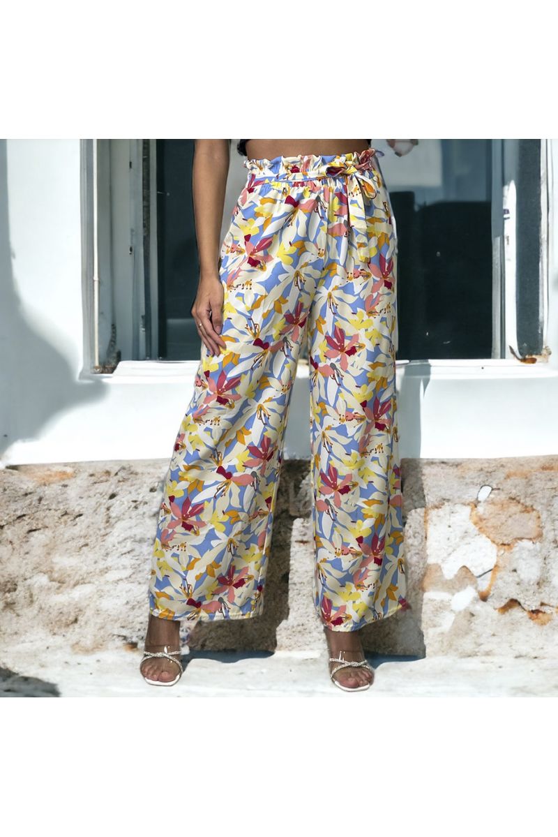 Blue floral patterned palazzo pants - 3