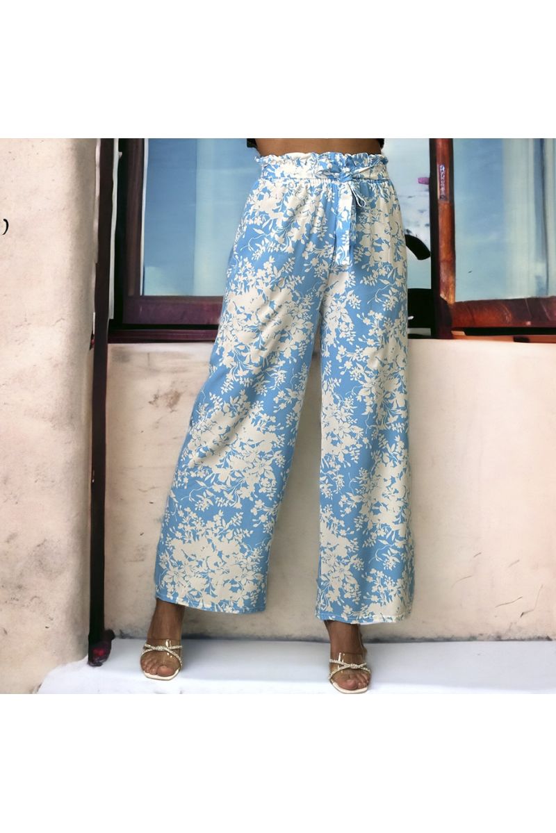 Turquoise floral pattern palazzo pants - 3