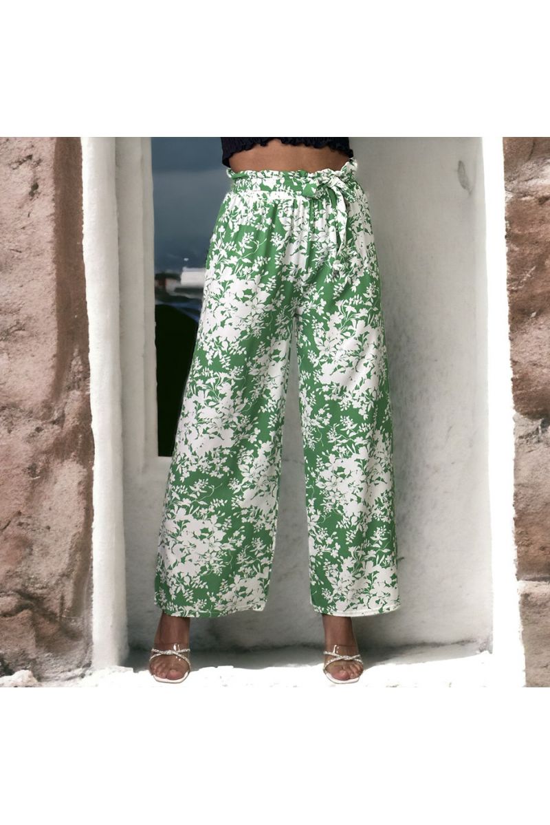 Green floral pattern palazzo pants - 2