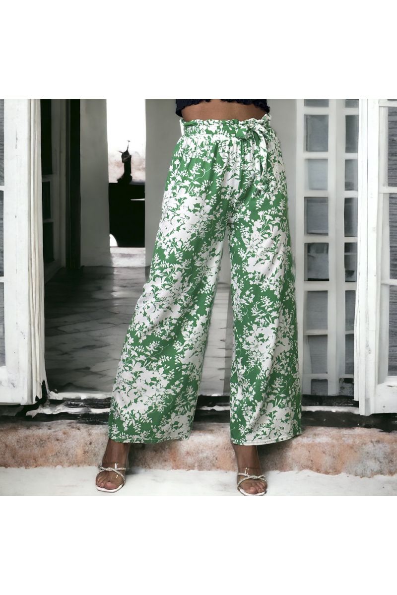 Green floral pattern palazzo pants - 3