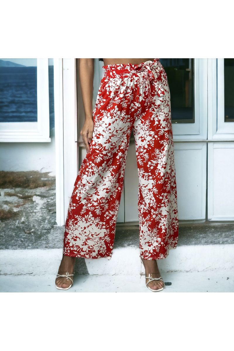 Red floral pattern palazzo pants - 3