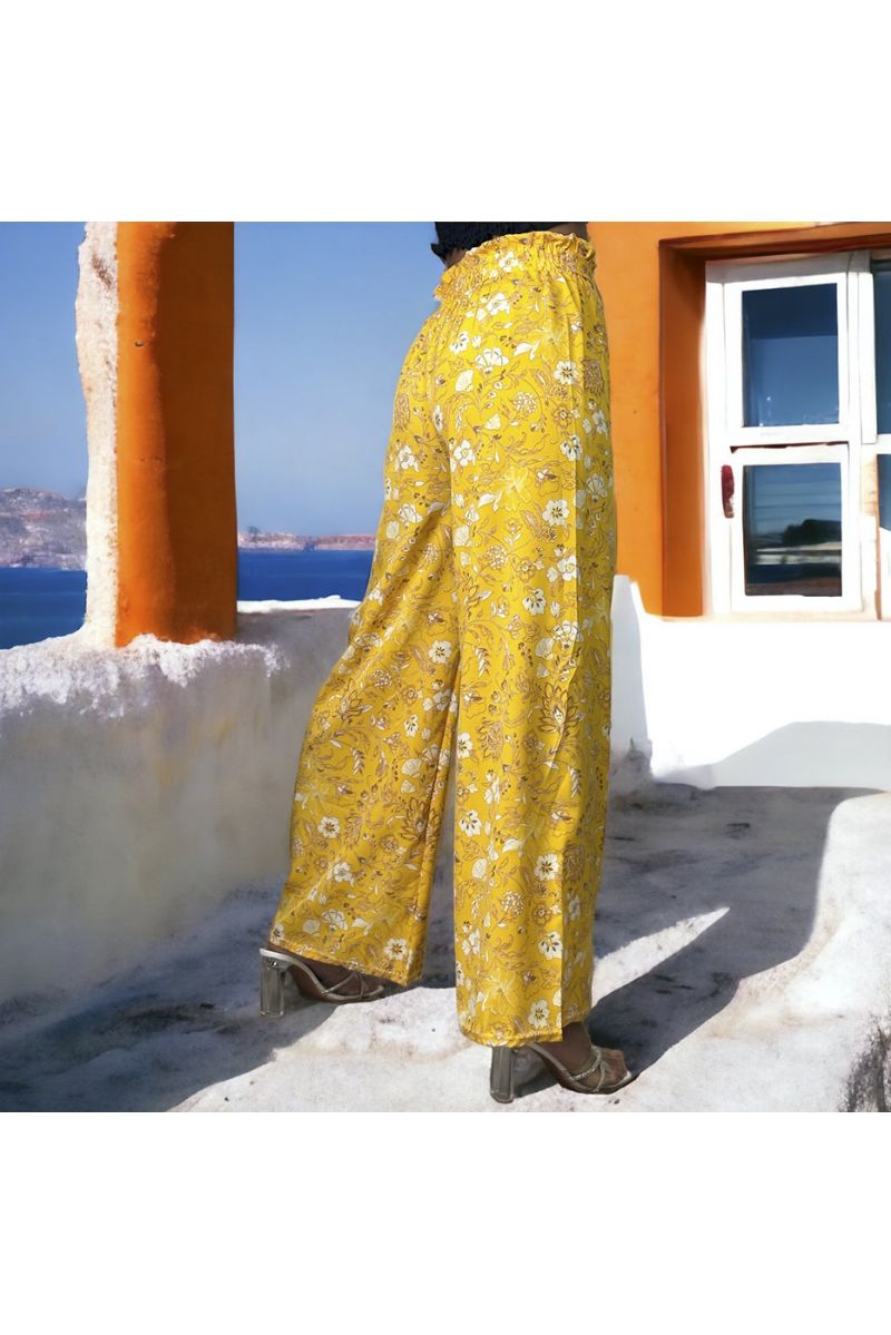 Mustard floral pattern palazzo pants - 1