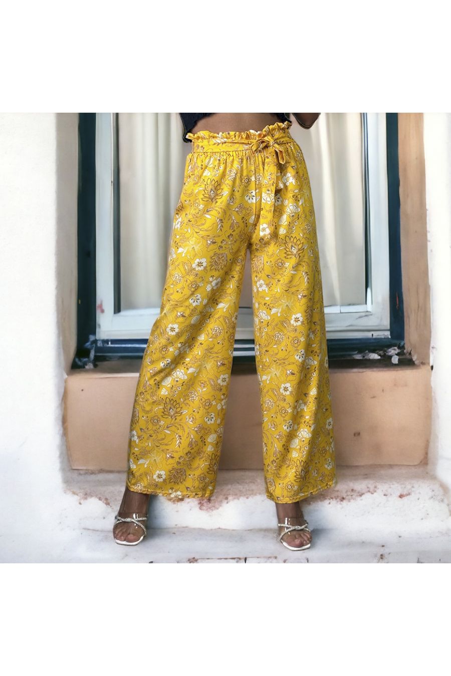 Mustard floral pattern palazzo pants - 2