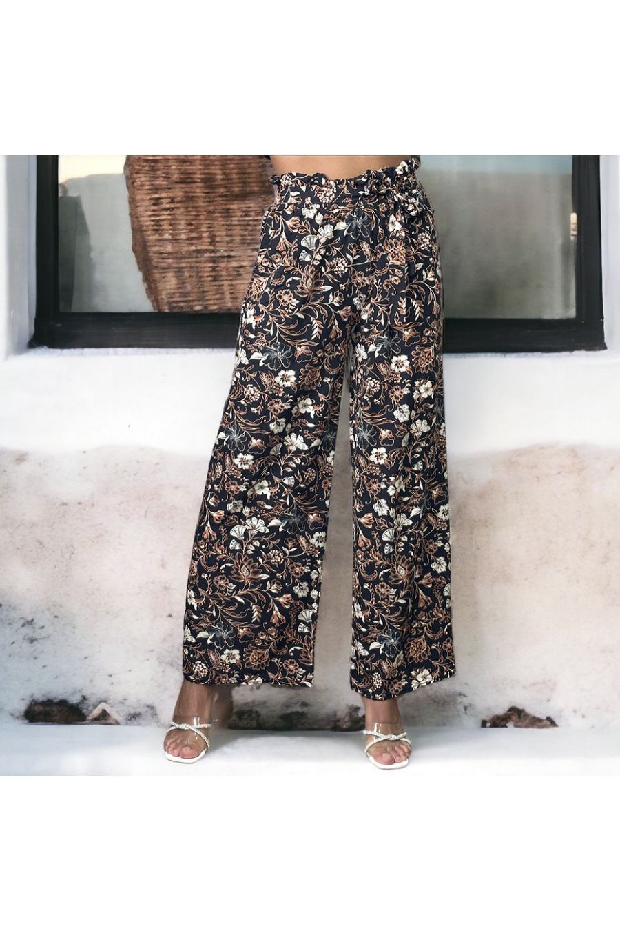 Black floral pattern palazzo pants - 2