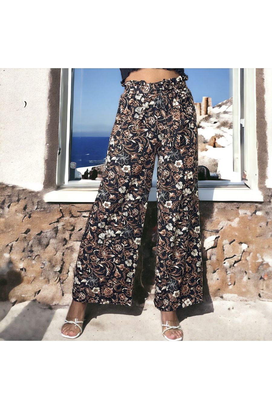 Black floral pattern palazzo pants - 3