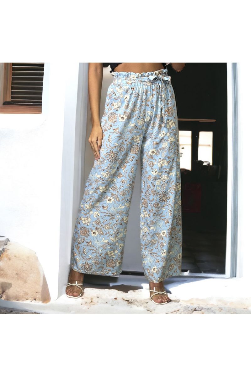 Turquoise floral pattern palazzo pants - 3