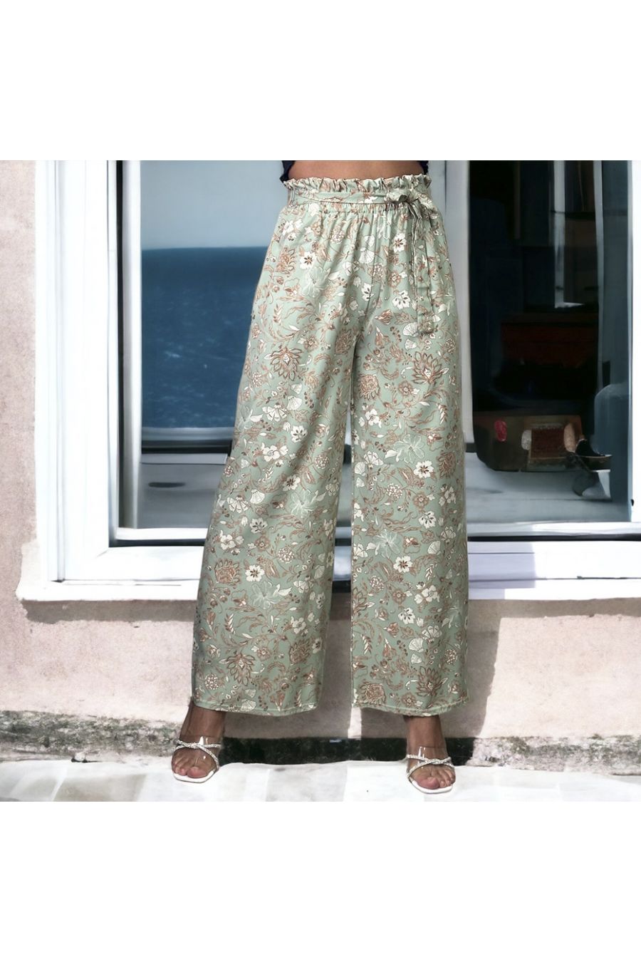 Green floral pattern palazzo pants - 2