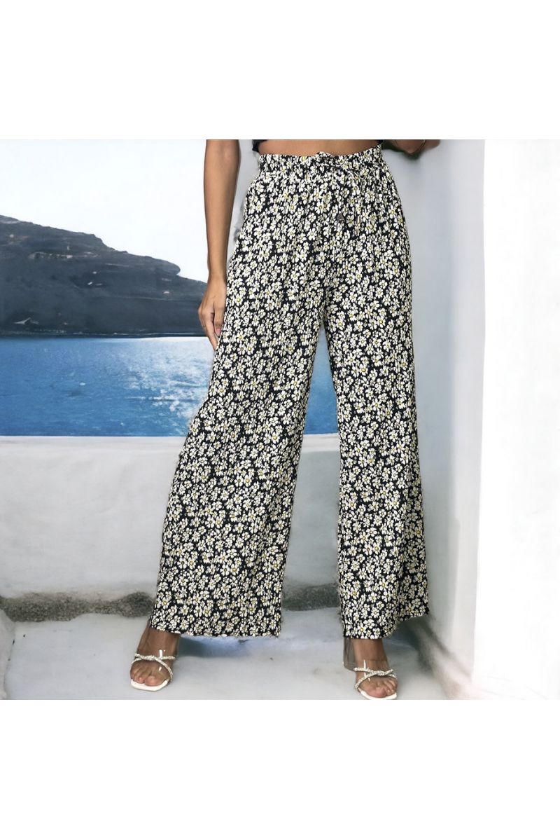 Green pleated floral pattern palazzo pants - 5