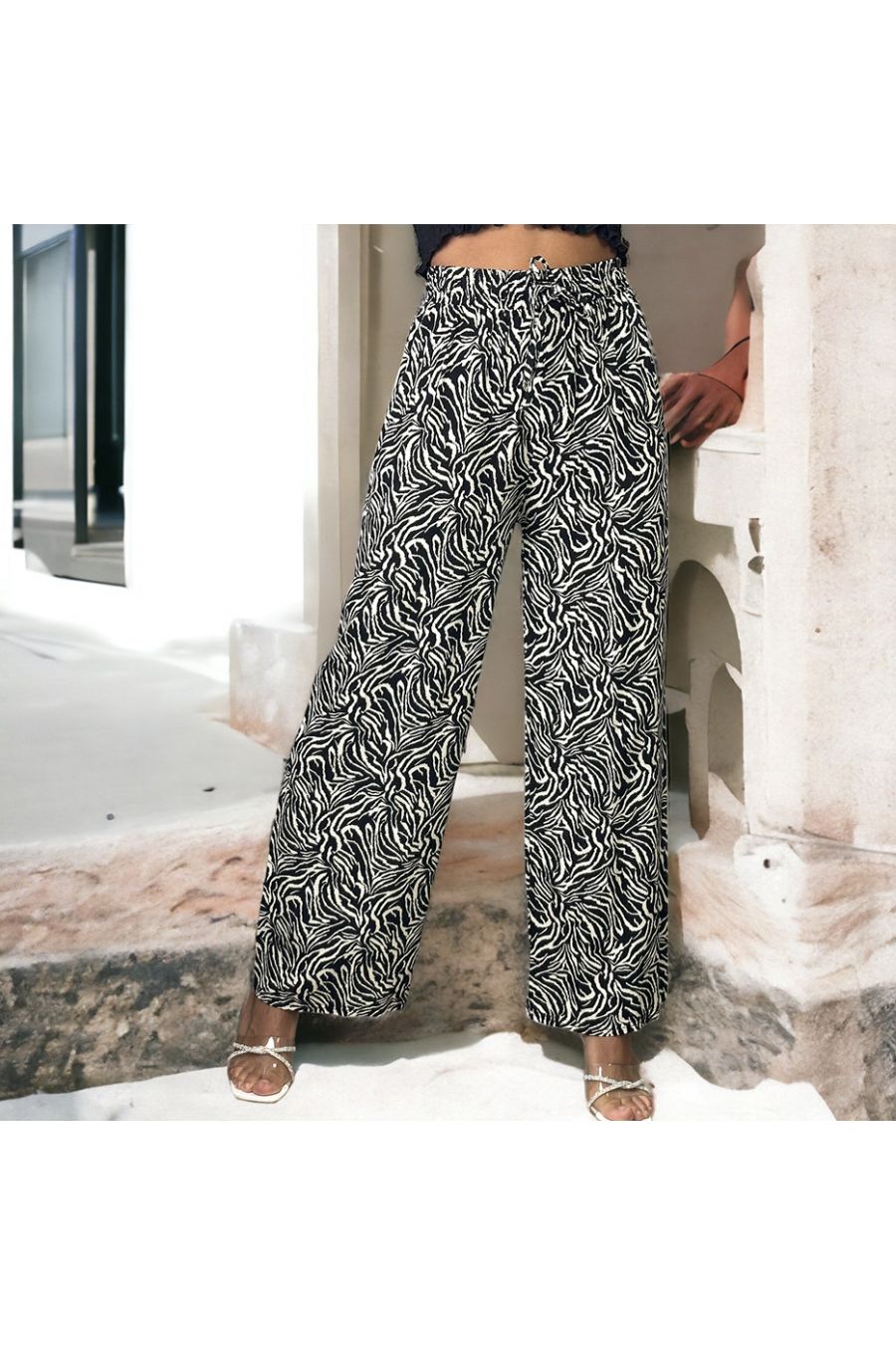 Black zebra print palazzo pants - 1