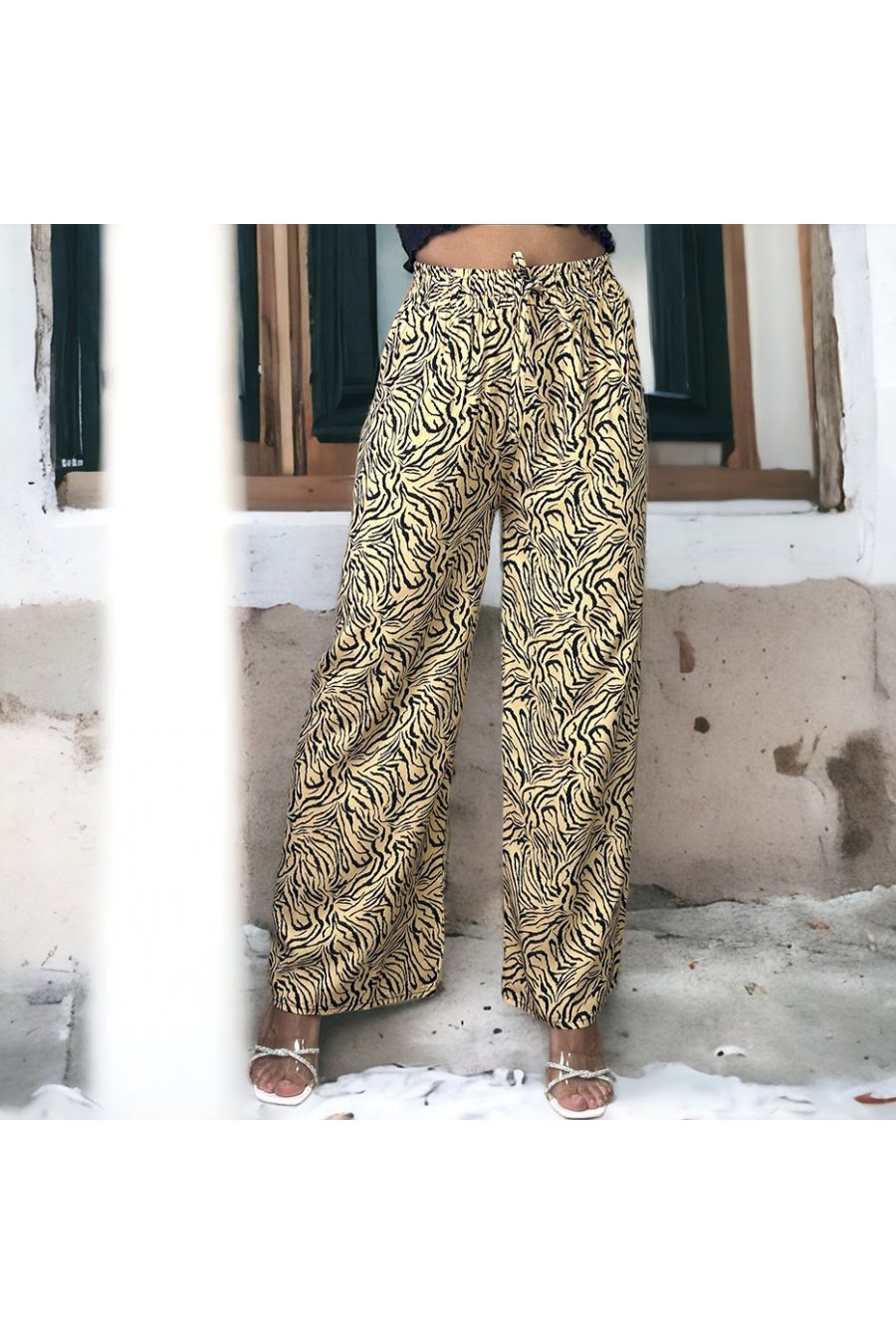 Pantalon palazzo taupe motif zèbre - 2