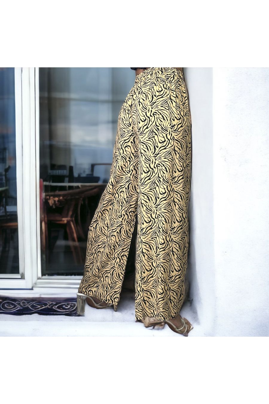 Zebra print taupe palazzo trousers - 3