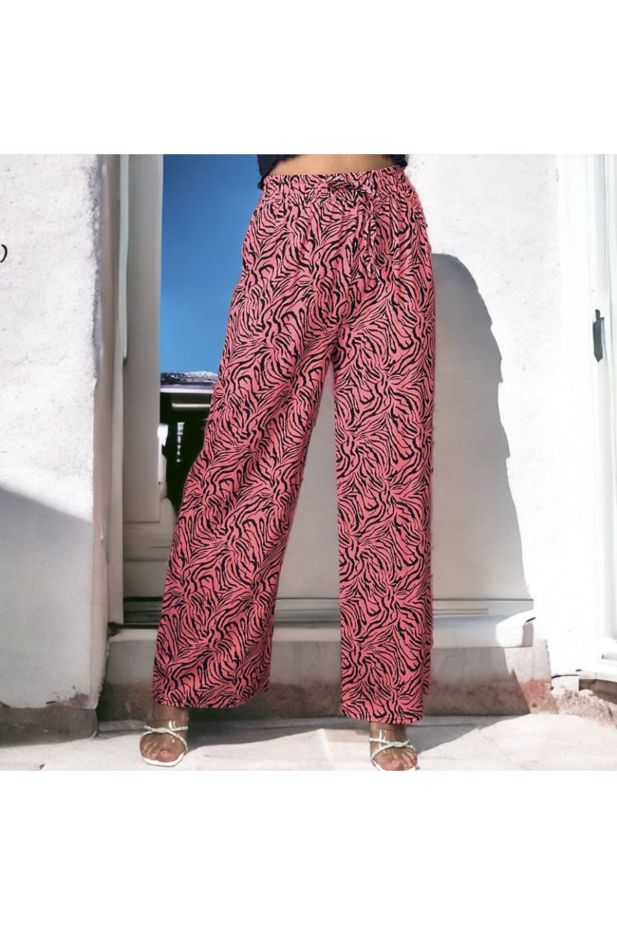 Fuchsia zebra print palazzo trousers - 1