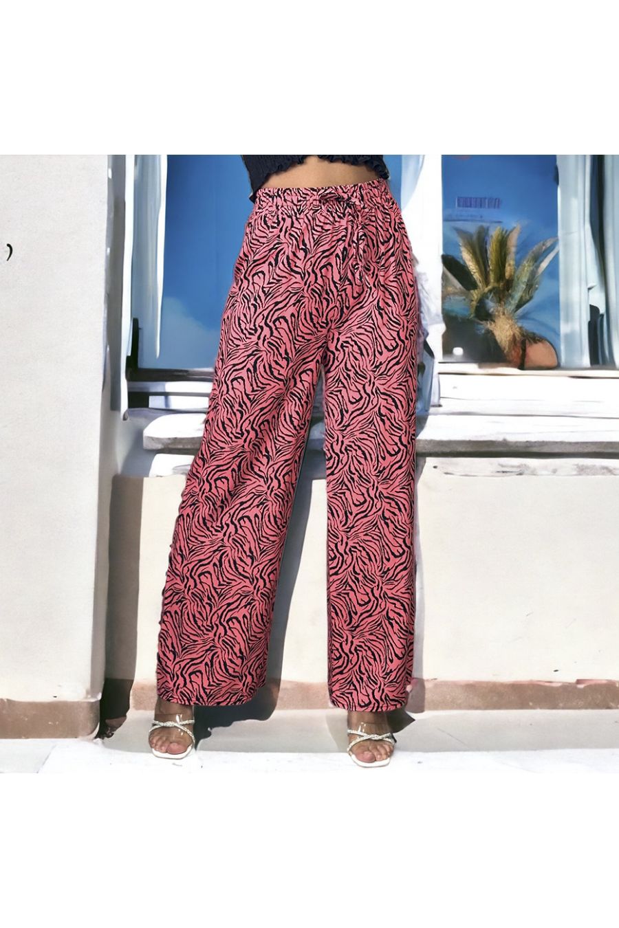 Fuchsia palazzo broek met zebraprint - 2
