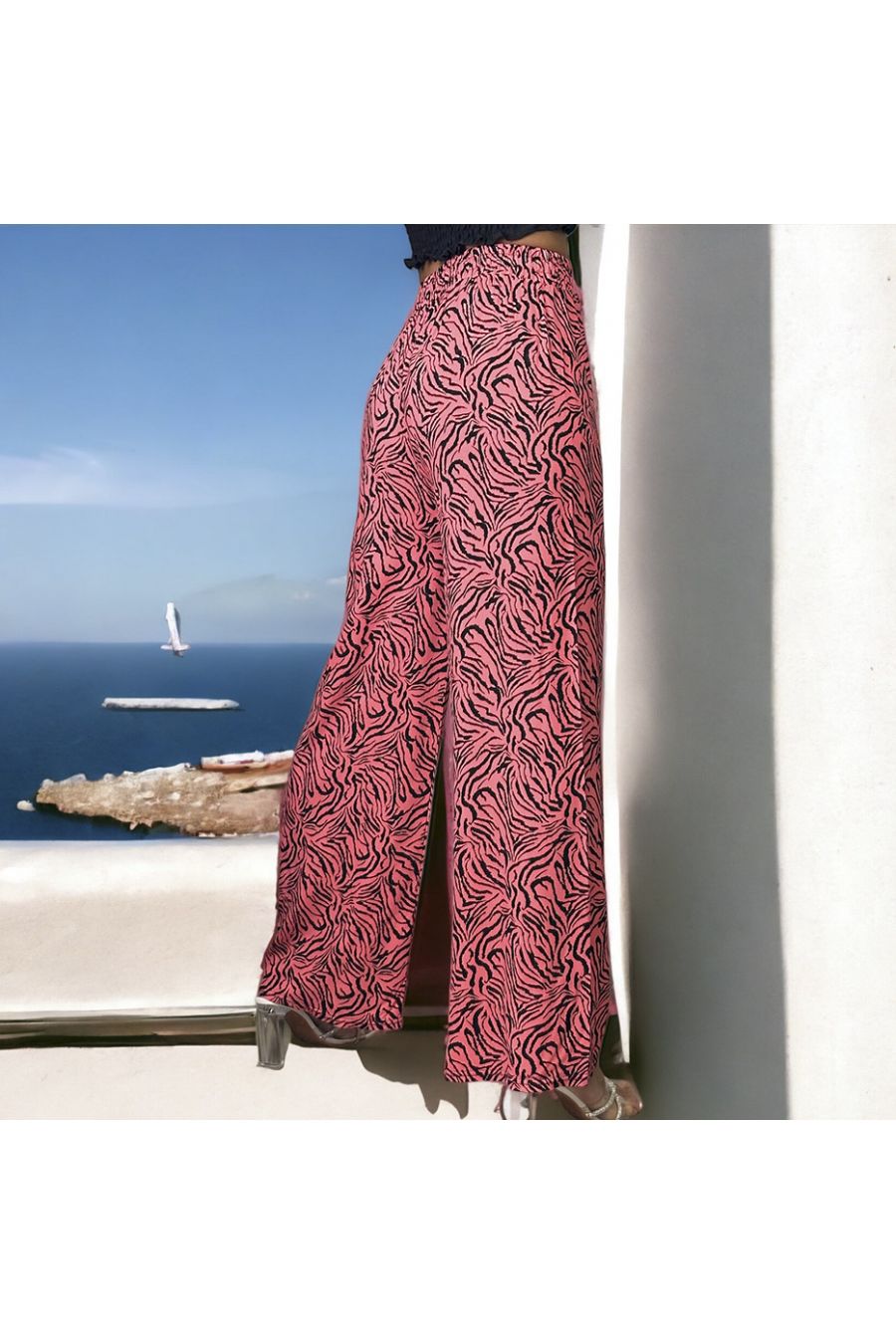 Fuchsia zebra print palazzo trousers - 3